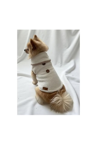 Bej Kışlık Peluş Köpek Yeleği, Sıcak Tutan Yumuşak Polar Kıyafet Acı Biber