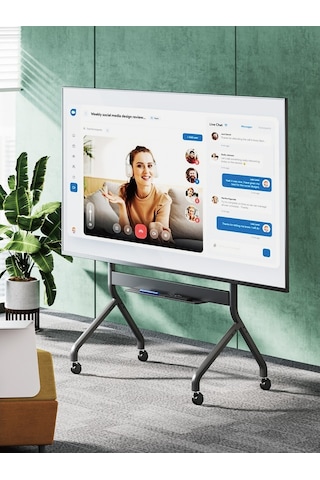 Slimlift Motorlu Tv Standı 55-90 Inç 90 Kg Kapasiteli Uzaktan Kumandalı Profesyonel Tekerlekli Tv Sehpası Metalik - Altın Yaldız
