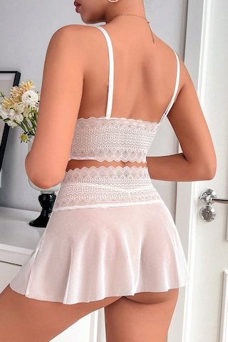 Moda Dua Kadın Beyaz Dantel Ve Tül Detaylı Etekli Şık Gecelik Takımı