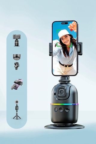 Özel Üretim Selfie Standı Mobil Stant Tripod 360 Yüz Takip Gimbal P03 Siyah
