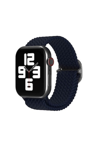Wozlo Apple Uyumlu  Watch 1 2 3 4 5 6 7 8 Se Ultra Solo Loop Esnek Örgü Tokalı Kordon 38/40/41mm - Lacivert