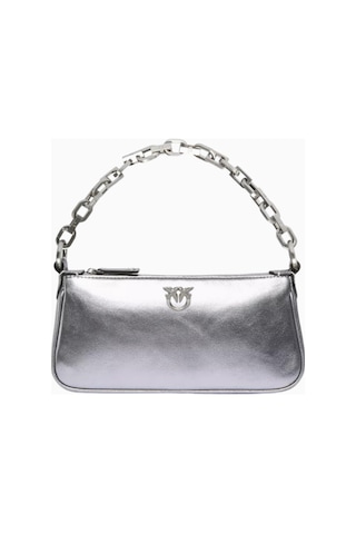 Pinko Mini Half Moon Lamineli Süet Gümüş Lüks Baguette Çanta, Şık Ve Çok Yönlü Omuz Çantası