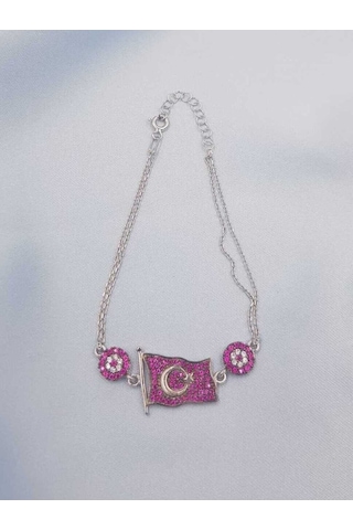 Vog Kırmızı Taşlı Türk Bayrağı 925 Ayar Gümüş Sevgiliye,anneye,arkadaşa Hediye Bileklik