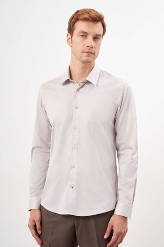 Morven Erkek Taş Pamuk Düz Desen Sert Yaka Slim Fit Gömlek 24mc004123870 Taş Taş