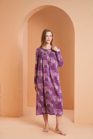 Pjs 27165 Kadın Uzun Kol Gecelik Lila