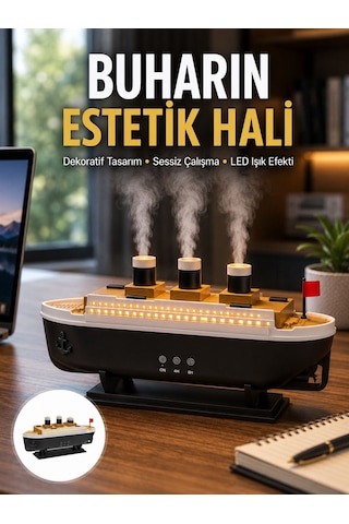Dekoratif Gemi Modeli 7 Renk Işıklı Hava Nemlendirici Ve Oda Kokusu Difüzörü Yeni Nesil - Lisinya
