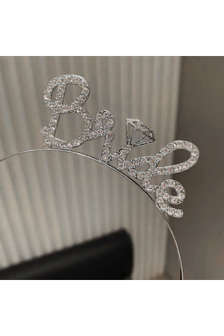 Gümüş Renkli Taşlı Bride Gelin Tacı