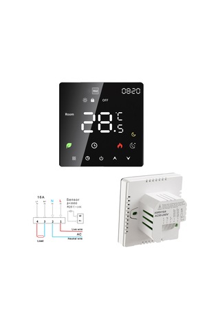 Yaleker Siyah Akıllı Isıtıcı Termostatı, Ip20, 16a, Lcd Dokunmatik Ekran, Manuel/otomatik Mod, Haftalık Programlama, Çocuk Kilidi