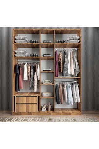 Soft 10 Kapaklı Yüklüklü Gizli Çekmeceli Gardırop Dolap Ceviz 200 Cm Ceviz