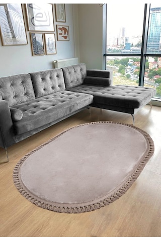 Vl Yuvarlak Comfort Ponpon Saçaklı Peluş Post Halı Kahverengi Halı Kahverengi P.saçak