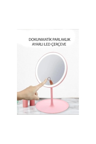 Dokunmatik Led Işıklı Usb Şarjlı Yuvarlak Makyaj Aynası Pembe SM8036