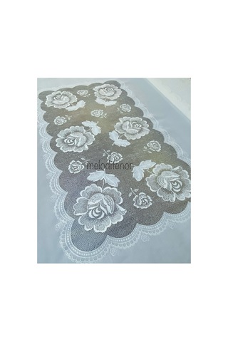 Meiwa Tül Dantel Kenarlı Volanlı Gül Pvc Dikdörtgen Muşamba Masa Örtüsü Silinebilir 122 X 155 Cm Krem
