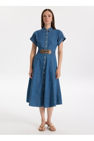 Lauren Ralph Lauren Mavi Kadın %100 Pamuk Elbise Erlaına-short Sleeve-day Dress