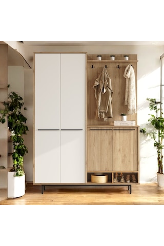 Robin Home Portmanto Vestiyer Ayakkabılık Metal Ayaklı Sepet-beyaz Ahşap - Beyaz