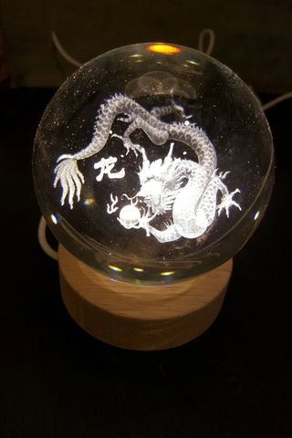 Dragon Ejderha 3d Led Işık Cam Küre Tek Renk Gece Lambası Feng Shui 8 Cm Mega Boy Koruyucu Çok Renkli
