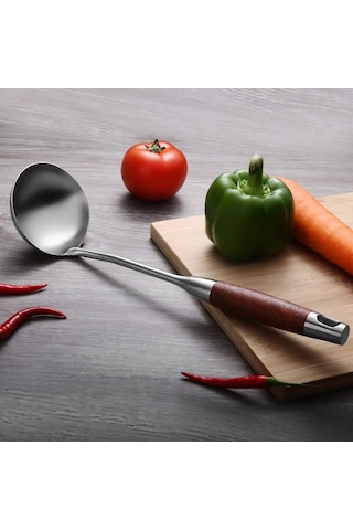 Sones 304 Paslanmaz Çelik Ahşap Saplı Mutfak Gereçleri Mutfak Ekipmanları, Stil: Çorba Kaşığı