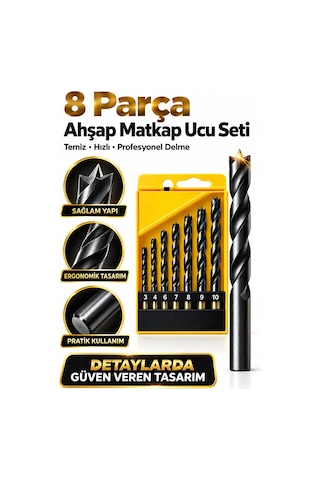 8 Parça Ahşap Matkap Ucu Seti 3-10 Mm Delme Uçları
