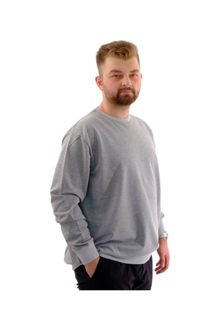 Mode Xl Büyük Beden Erkek Bisiklet Yaka Basic Sweatshirt U24174 Grimelanj Gri Melanj