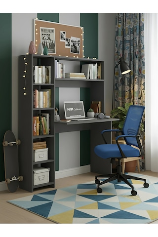 Premium Mdf Ürün Modern Kitaplıklı Çalışma Masası Raflı Öğrenci Ve Home Ofis Bilgisayar Masası Antrasit