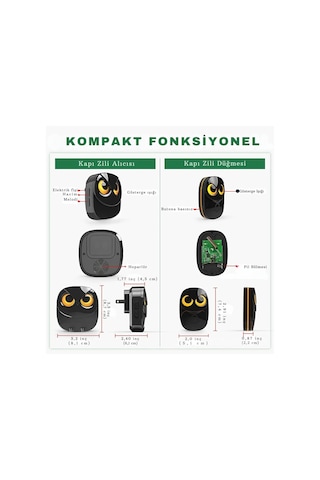 Techtic 1buton 1alıcı Kablosuz Kapı Zili Yaratıcı Baykuş Şekilli
