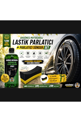Akgüneş Motogaraj 1 Lt Lastik Parlatıcı + Lastik Parlatma Süngeri Seti Derin Parlaklık Ve Uzun Süreli Koruma