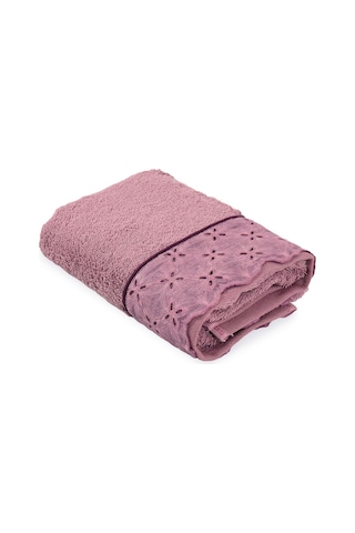 Ecocotton Ella Banyo Havlusu %100 Organik Pamuk Brodeli Pudra 80x150 Cm - Pamuk