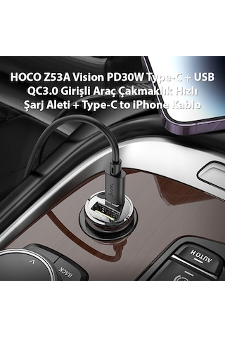 Hoco Z53a Pd30w Type-c + Usb Qc3.0 Araç Hızlı Şarj Aleti + Kablo