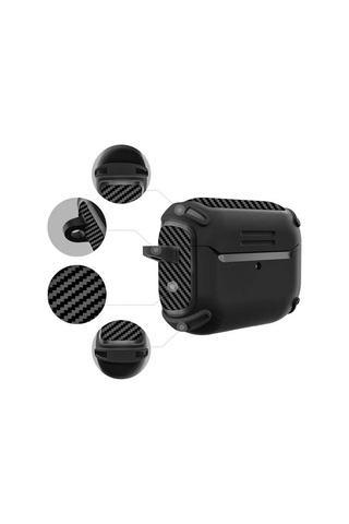 Apple Uyumlu AirPods Pro Kılıf Sert Armor Karbon Görünüm A26