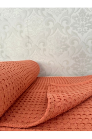 Premium %100 Pamuk Tek Kişilik Yazlık Pike, Yatak Örtüsü, Terletmez Kumaş Turuncu Renk 160x240cm Turuncu