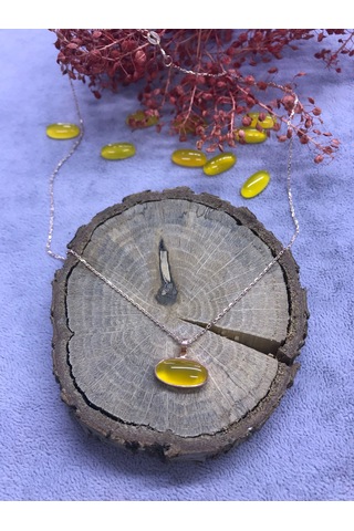 Sarı Akik Taşlı Gümüş Kolye 925 Ayar Doğal Taş