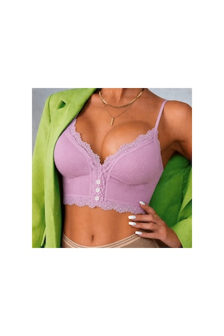 Panivue Kaşkorse Dantel Detaylı Dolgulu Pedli Crop Büstiyer Pudra Pembe