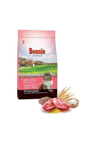 Bonnie Kuzu Etli ve Pirinçli Yetişkin Kedi Maması 1500 G