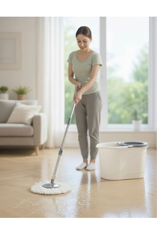 Tekerlekli Ultra Mop Temizlik Seti- 19 Lt Geniş Hazne & 360 Döner Başlıklı Paslanmaz Çelik Saplı