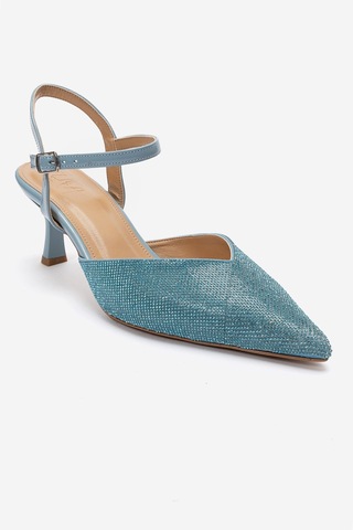 Luvishoes Nıvora Mavi Rugan Taşlı Kadın İnce Topuklu Abiye Ayakkabı