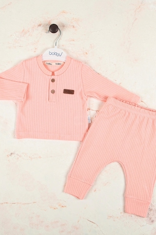 Babydonat Çizgili Kumaş Pamuk Unisex Takım 2'li Pembe