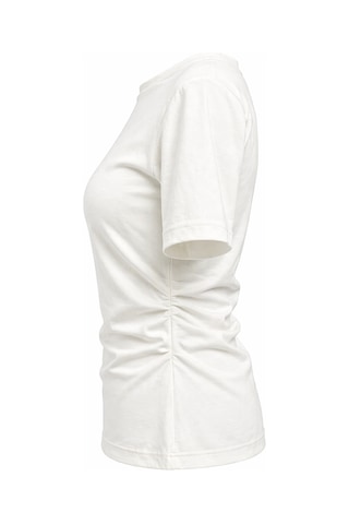 Mixray 2095 Kadın Büzgü Detaylı Arkası Yırtmaçlı Basic T-shirt Beyaz