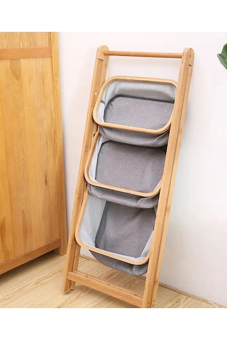 Morponi 3 Katlı Bambu Katlanır Ayaklı Mutfak, Banyo Organizeri, Patates Soğan Sepeti, Çamaşır Sepeti Ahşap - Beyaz