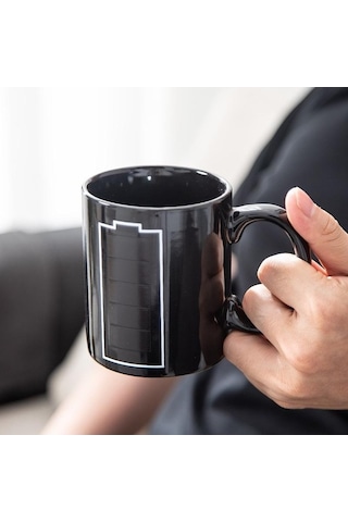 Novahub Isıya Duyarlı Renk Değişen Seramik Fincan - Kahve Pil Kupa - Sihirli Fincan Siyah