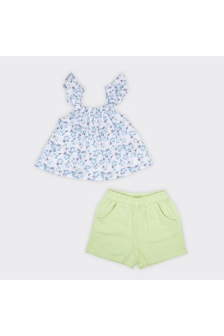 Kız Çocuk Çiçek Desenli Bluz Ve Beli Lastikli Şortlu Takım 2411gb17017-4516 001