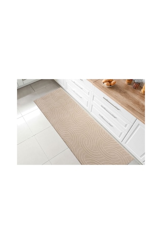 Plato Halı Opqo Oymalı Premium Oturma Odası, Salon, Antre, Yıkanabilir Polyester Kaymaz Taban Bej Halı