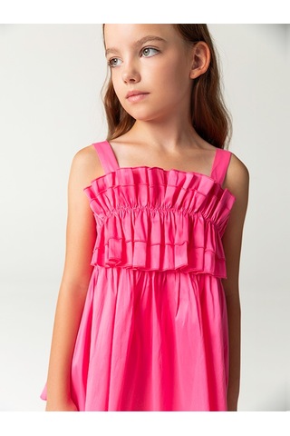 Sheshe Fırfır Göğüs Detaylı Pembe Askılı Kız Çocuk Elbise Renkli