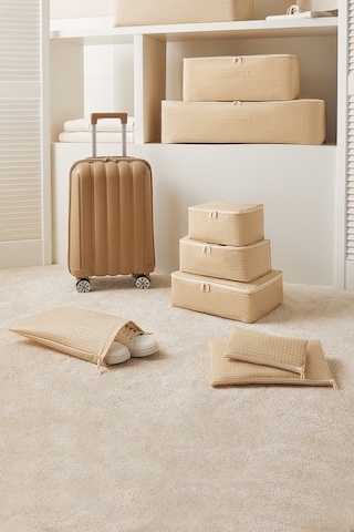 Home Wave 6'lı Bej Pötikare Bavul İçi Düzenleyici Set Bej