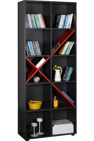 Gaming 10 Raflı Kitaplık - Antrasit-kırmızı 75x188x30 Cm Gxyxd