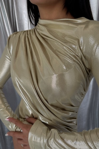 Ge Ticaret Parlak Omuz Drapeli Bodysuit - Sarı Çok Renkli