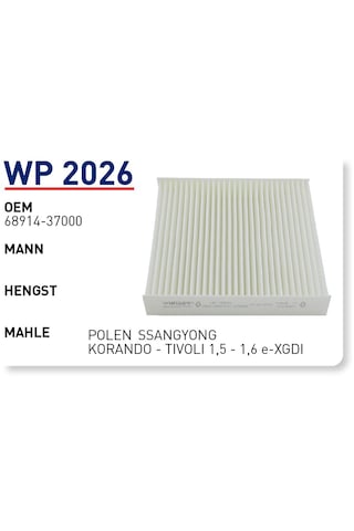 Ssangyong Korando C300 1.5 E-xgdi Benzinli Filtre Seti 2019 Sonrası 120kw / 163beygir Gücü 2 Filtre Hava Polen 2li Set Hava-polen
