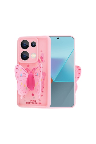 Xiaomi Redmi Note 13 Pro 4g Uyumlu Kanatlı Kelebek Figürlü Standlı Kadın Telefon Kılıfı Kapak