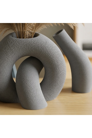 Buradabulabilirsin 3d Baskı Interlocking Vazo - İç İçe Geçen Dekoratif Vazo-gri Bbz