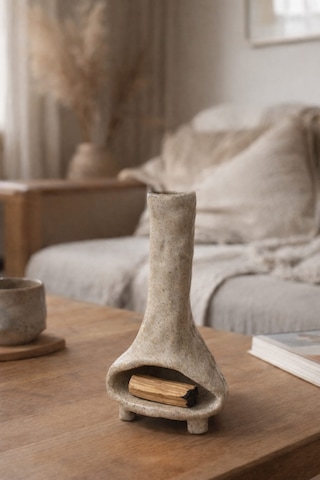 El Yapımı Stoneware Seramik Buhurdanlık Ve Tütsülüğü Doğal Form Palo Santo & Mum Cogo Seramik