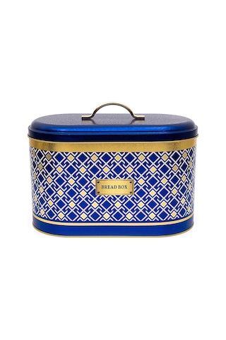 Turkish Blue Swt Home Desenli Oval Metal Ekmek Kutusu, 10.4 Lt Mavi