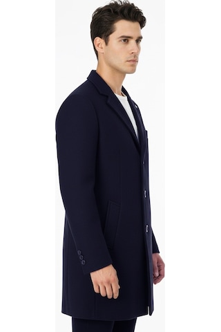 Süvari Slim Fit Sivri Yaka Erkek Koyun Yünlü Kaban Lacivert